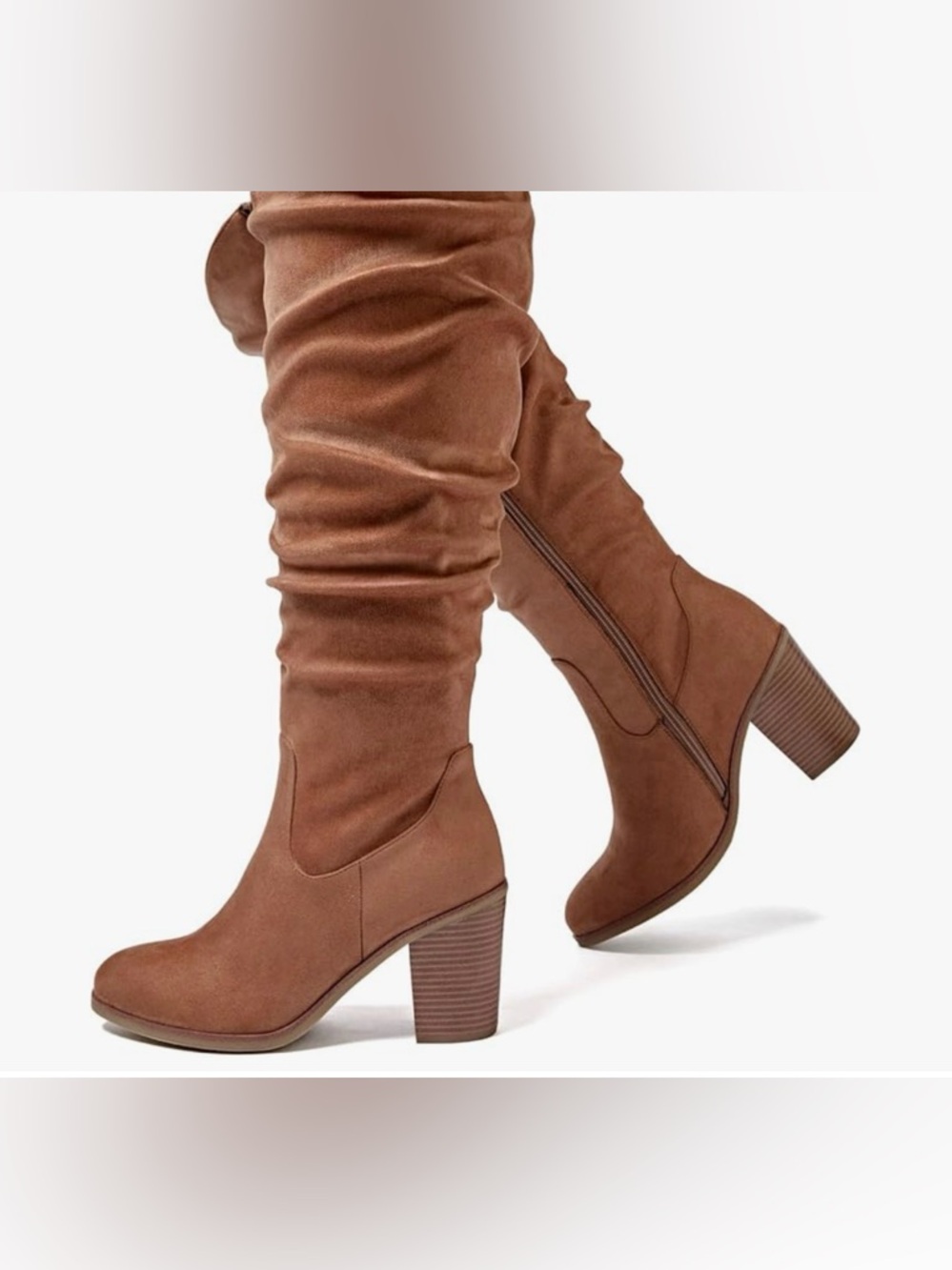 Over-the-Knee Suede-Look Slouch Boot in Brown